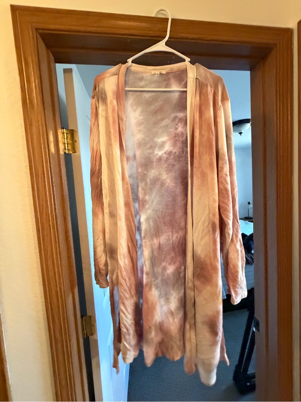 Maurices Open-Front Tie-Dye Duster in Pink & Grey